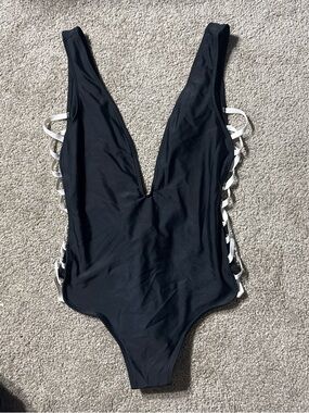 Mia Marcelle Black Swimsuit with White Side Straps